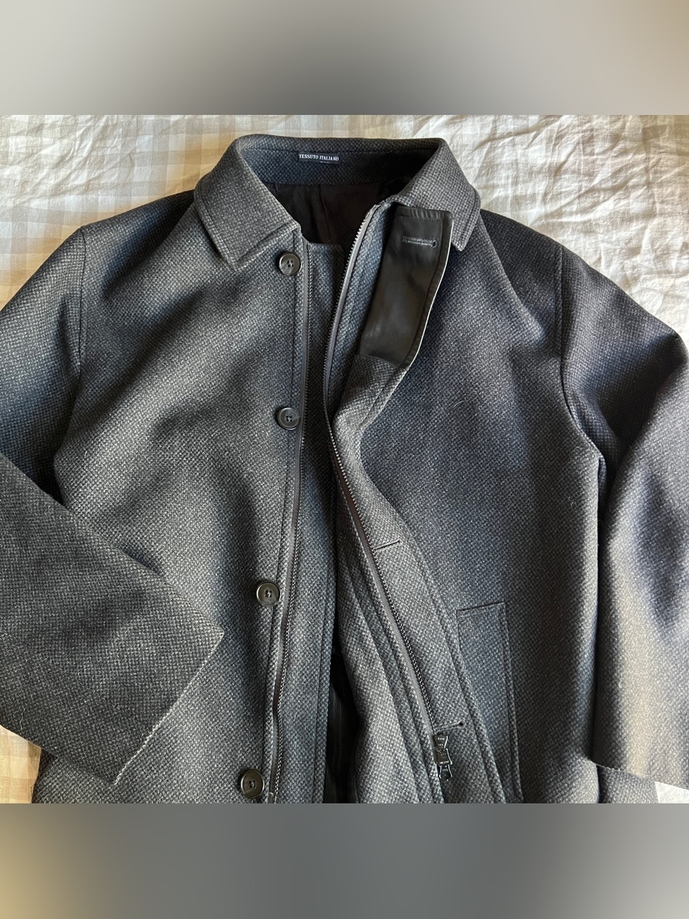Vintage Vernini Uomo Wool Cashmere Zip Coat 44R Made in Canada Gray